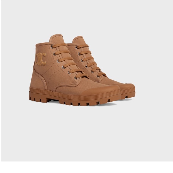 CELINE Patapans Lace Up Boots In Canvas - Picture 2 of 6